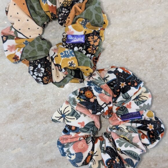 Corduroy scrunchie size large boho pattern hand crafted - Picture 5 of 6